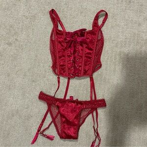 Seven Til Midnight Luxurious Red Lace Corset Set NWOT